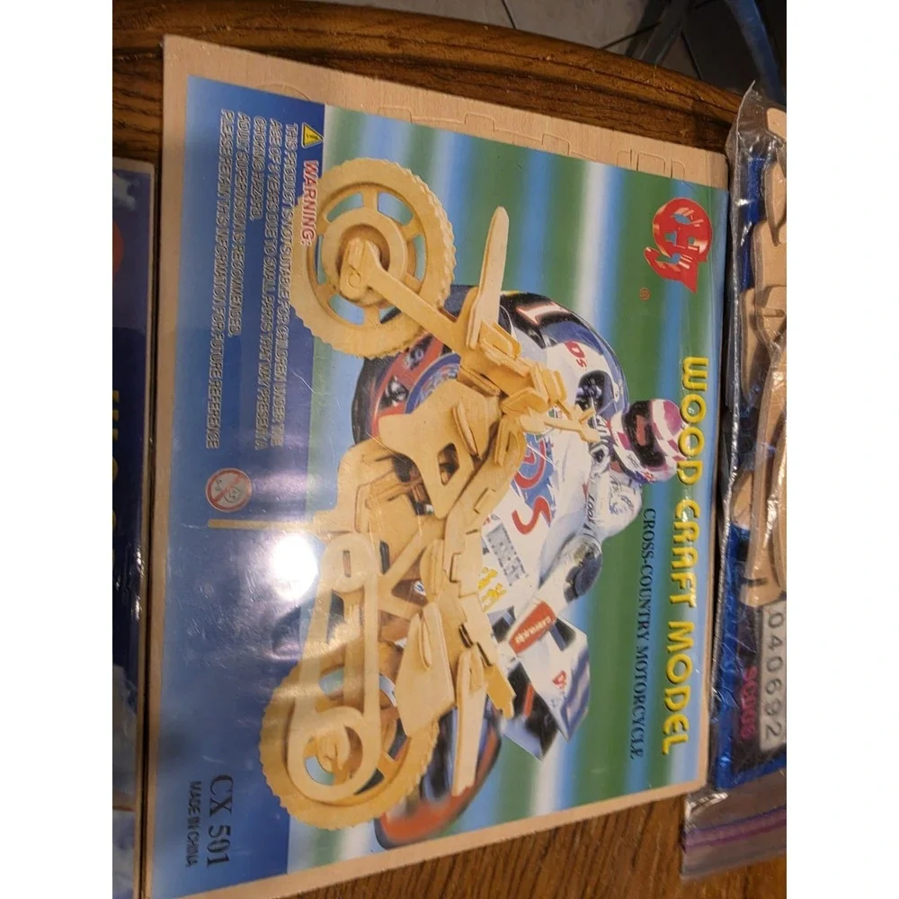 3- Construction Kit 3-D Puzzle Wood Craft Model Motorcyle, Eagle, Cicada